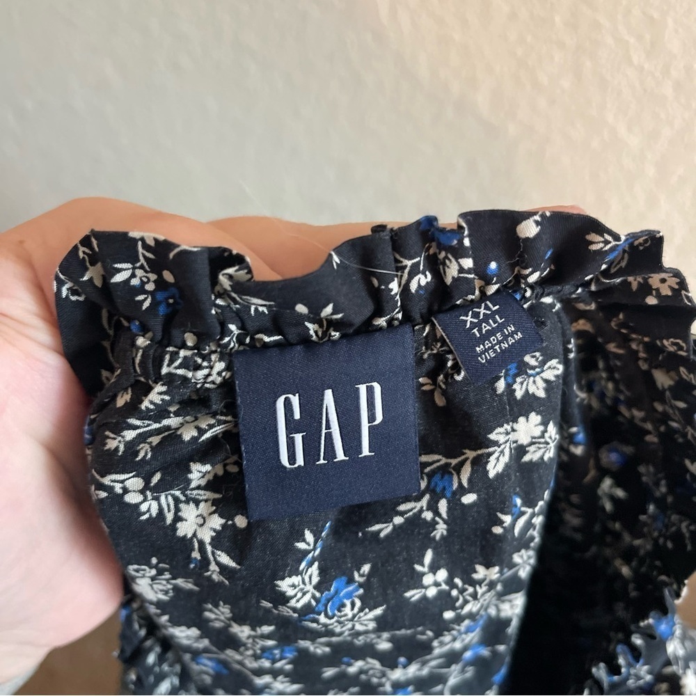 GAP Puff Sleeve Smocked Midi Dress Dark Floral Cottagecore Womens Size XXL Tall - Picture 12 of 13